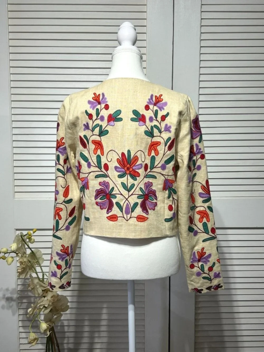NWT Anthropologie Women's Floral Embroidered Dolan Linen Jacket Size S 3235 - Picture 6 of 16